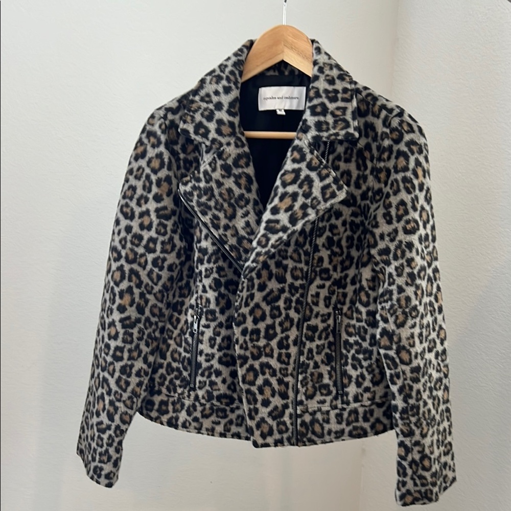 Cupcakes & Cashmere Leopard Print Teddy Jacket Brown Black